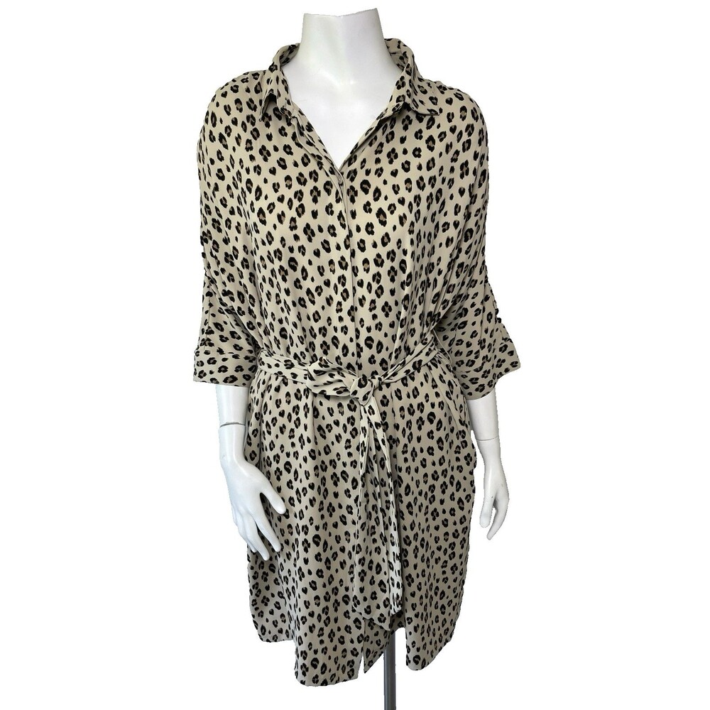 Chico's Leopard Print Shirt Dress Belted Duster Doldman 2.5 / Large Tan Career